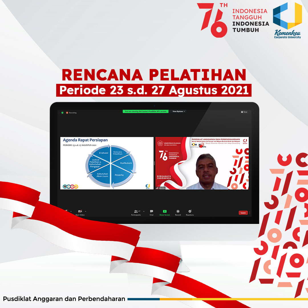 Rencana Pelatihan Periode 23 s.d. 27 Agustus 2021